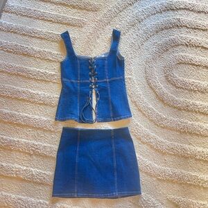 Blue Denim Corset Top and Skirt Set